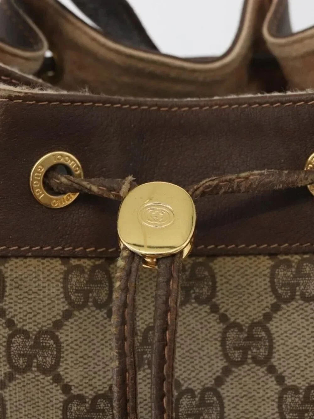 GUCCI GG Supreme Web Sherry Line Bag PVC Beige Gold 164 02 034 Auth